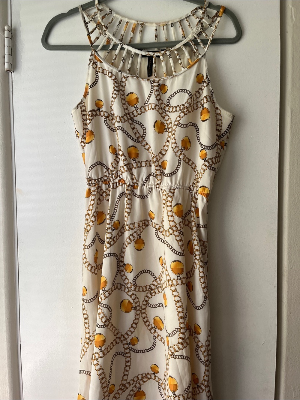 BCBG Paris Women’s Cream Chain-Print Halter Dress size XS